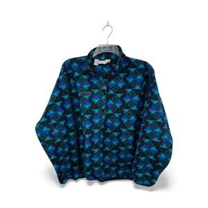Vtg Columbia Fleece Pullover Made in USA Mens M Blue Aztec Geometric 1/4 Zip
